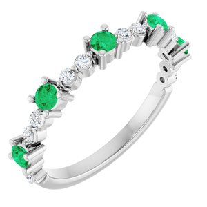 14K White Emerald & 1/5 CTW Diamond Ring 